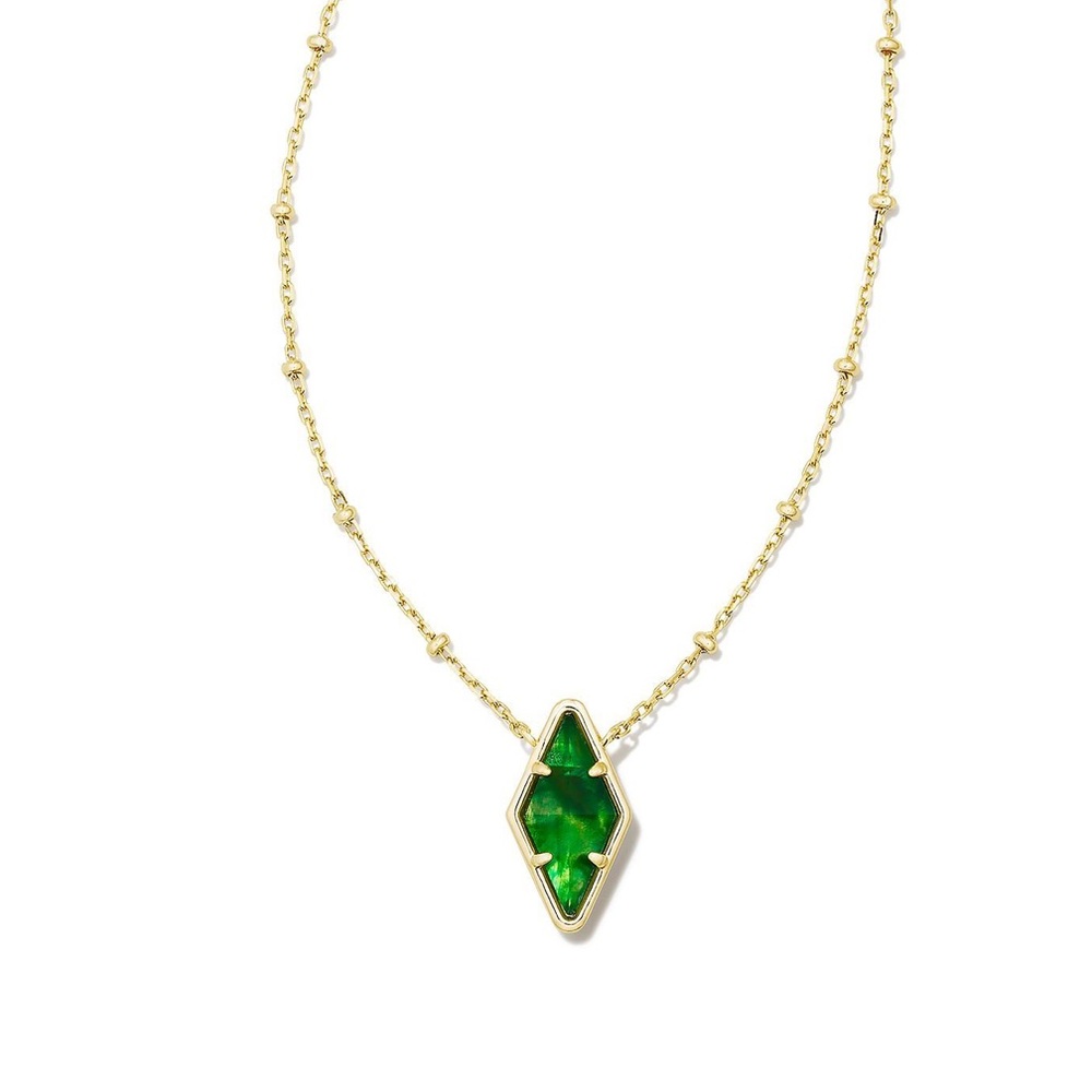 Kendra Scott Gold Necklace with Green Hexagon Pendant